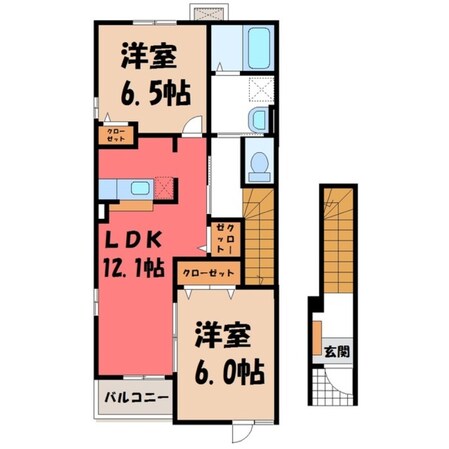 小山駅 バス22分  県営横倉住宅下車：停歩5分 2階の物件間取画像